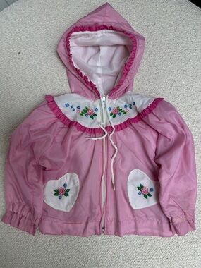 Tiny Tots Original Hooded Toddler Girl Nylon Jacket - White & Pink Size 2